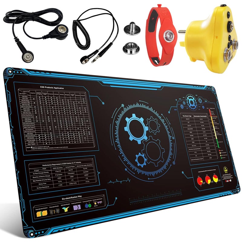 KooMall Large 48x24 Inch Anti Static Mat, Soldering Rubber Mat for PC Building, ESD Sensitive Device Repair, Assembly Work, with ESD Grounding Plug,Cord,Wrist Strap Bracelets Wristband,Heat Resistant - Image 1